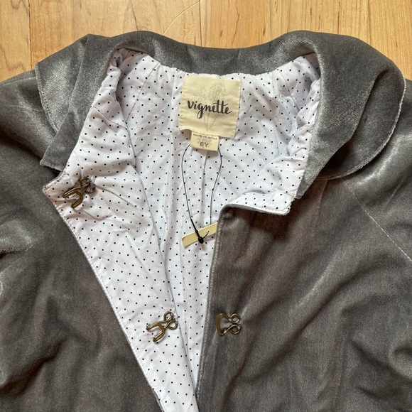 NEW Vignette Jane Girls Silver Gray Velvet Coat with Peter Pan Collar - Picture 2 of 9
